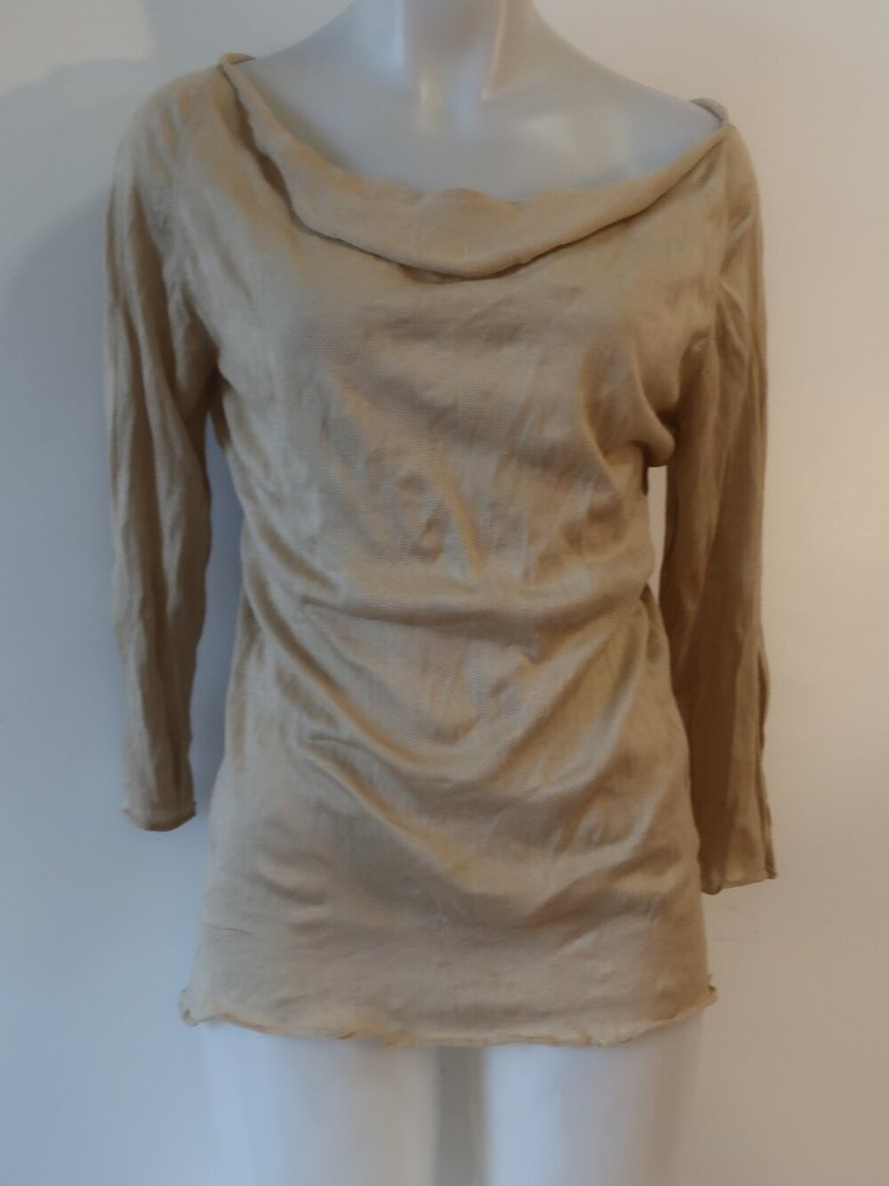 Donna Karan Black Label Beige (Item-162) Cashmere Silk Cowl Light Knit Sweater L